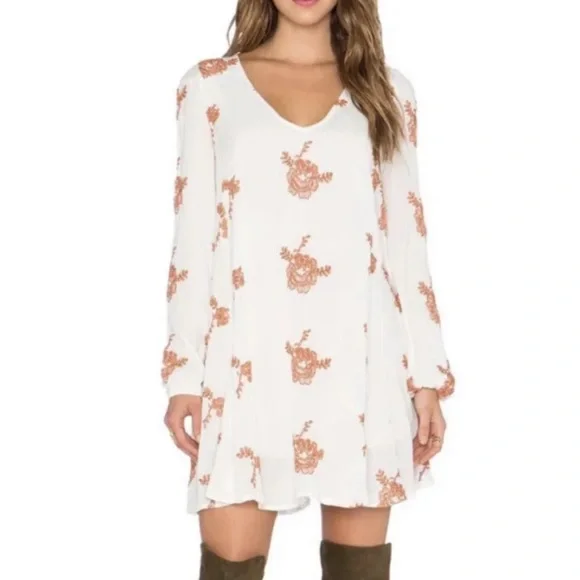 free people white dress with embroidered flowers Free People Floral Embroidered Mini Dress main image 0